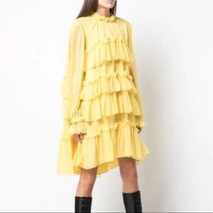 Adam Lippes Yellow Tiered Ruffle Silk-Chiffon Mini Dress
